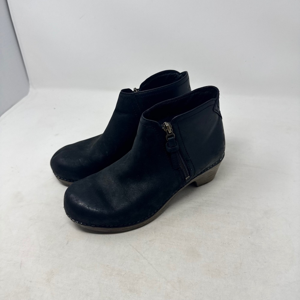 Dansko Ankle Boots Black 36 Leather Clog Booties Side Zip Comfort Professional